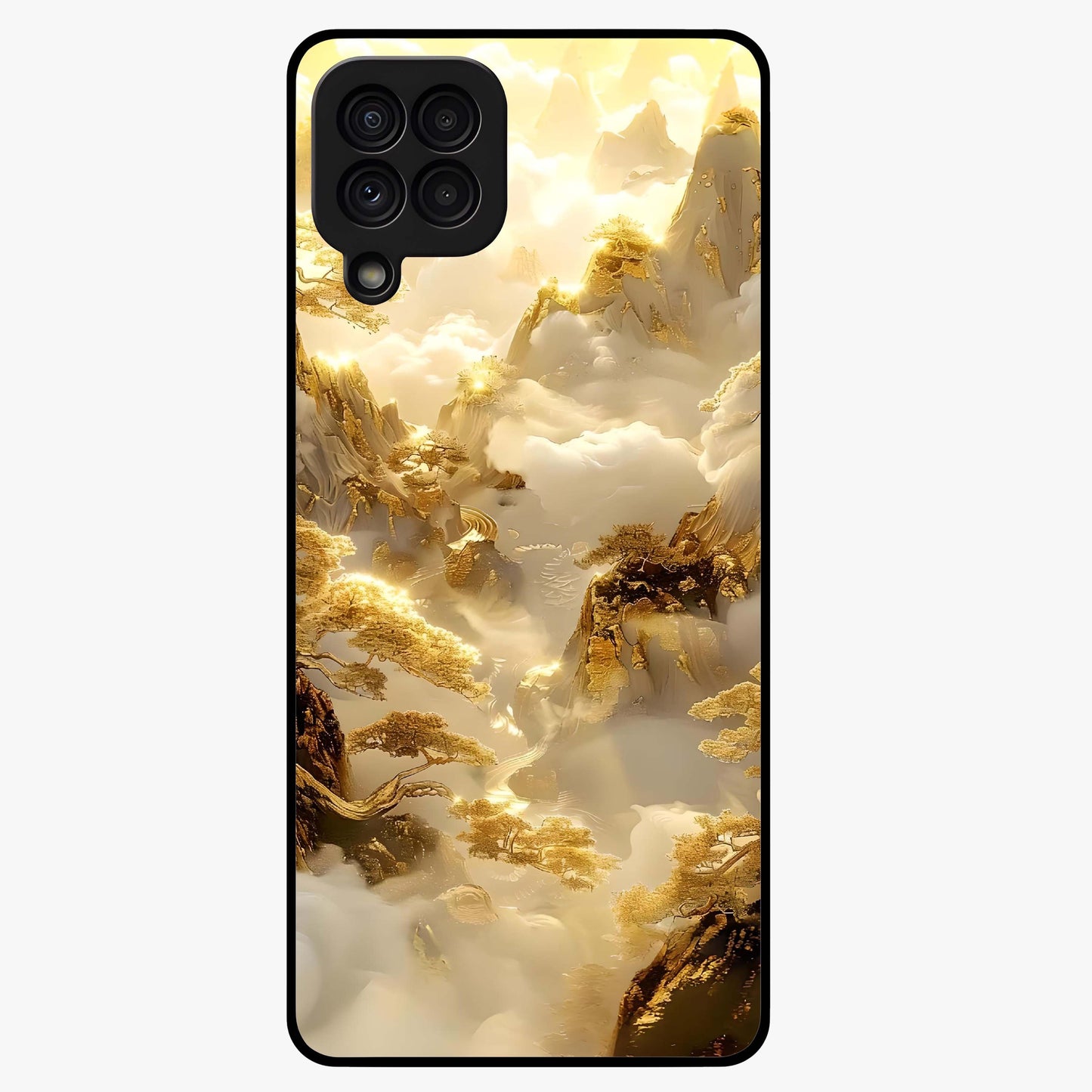 Gates Of Illumination Glass Case showing flat back view with mystical illuminated gate artwork and glossy glass finish.
