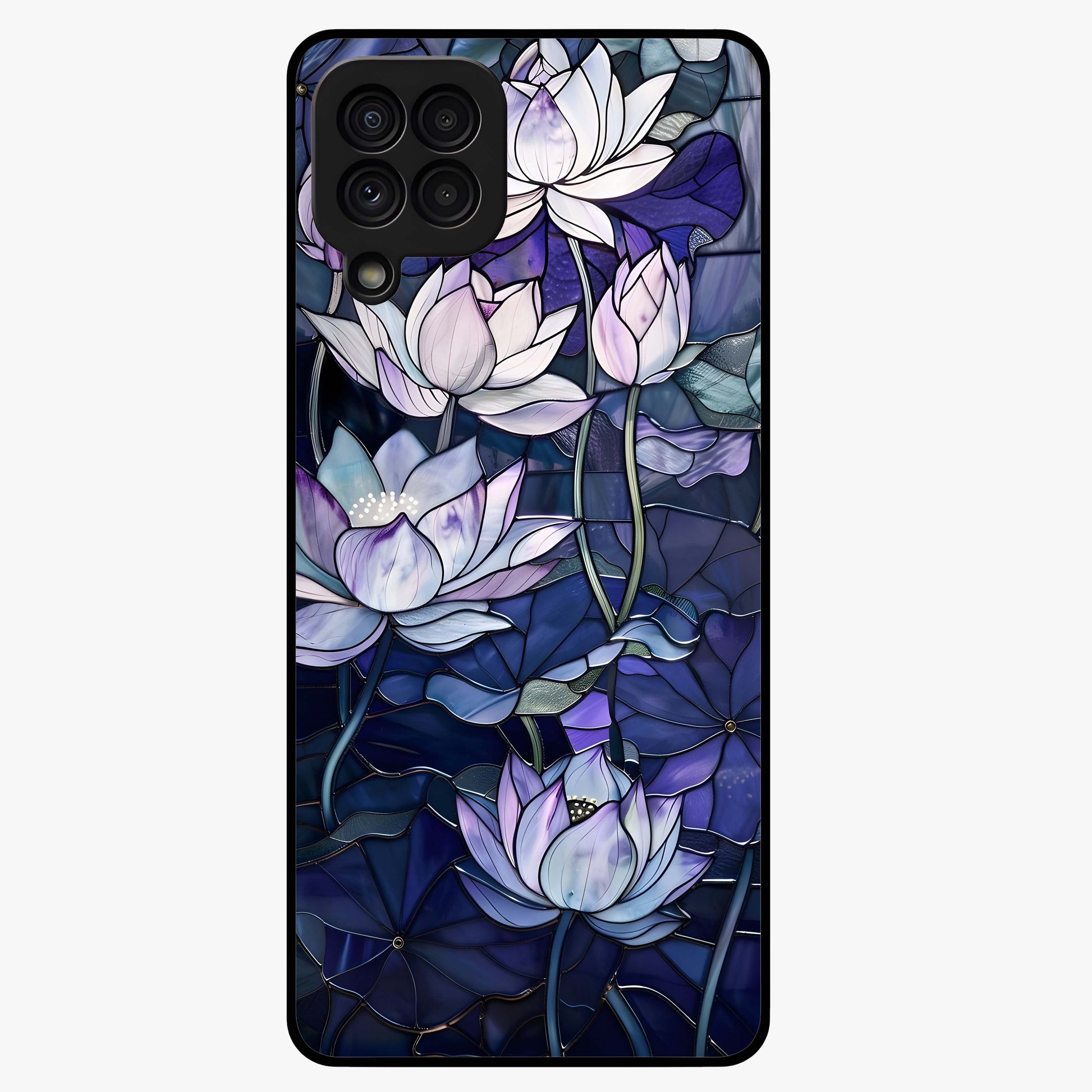 Gloss Petal Rush Glass Case showing flat back view with glossy flower petal artwork and smooth glass finish.