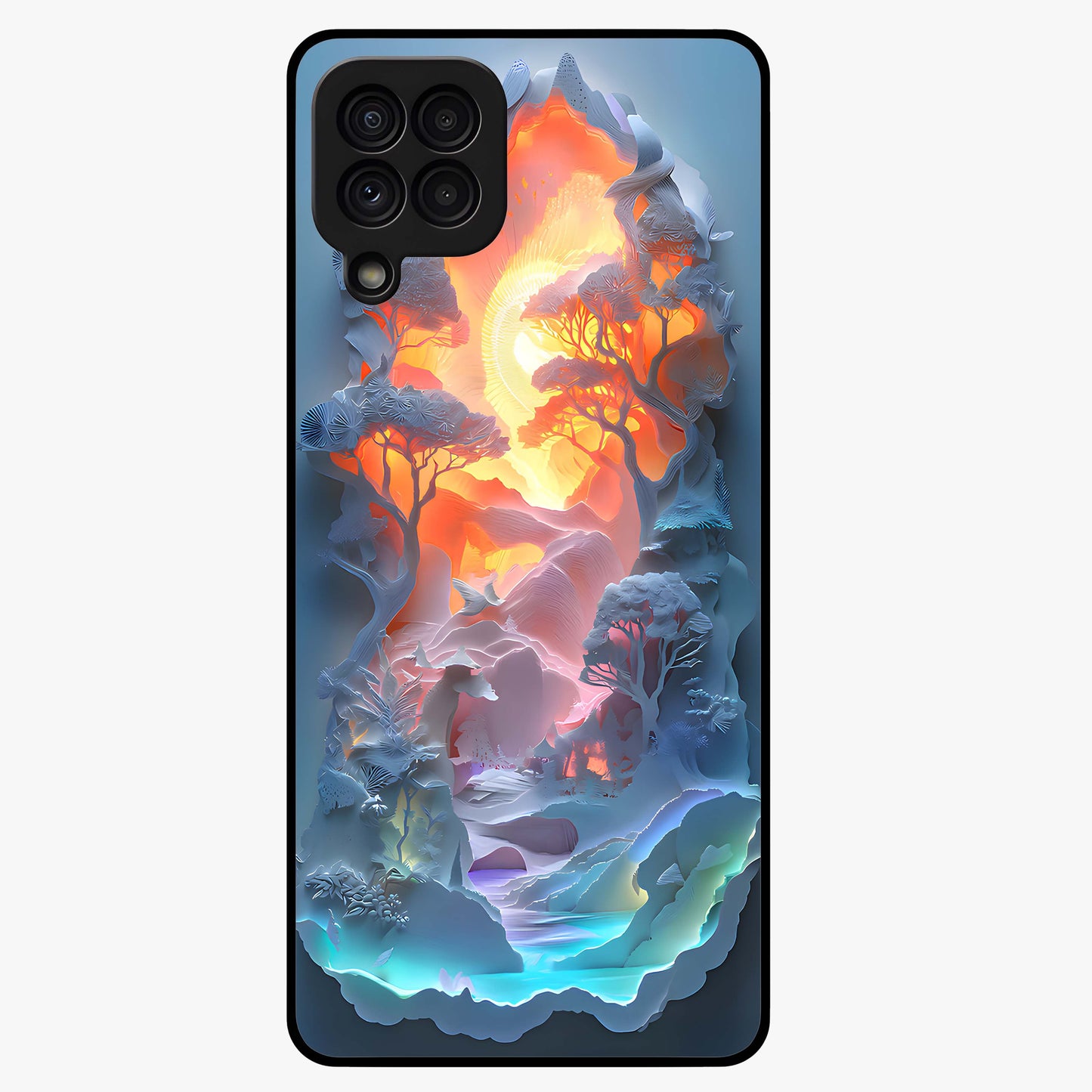 Glow Forest Portal Glass Case showing flat back view with glowing forest portal artwork and glossy glass finish.