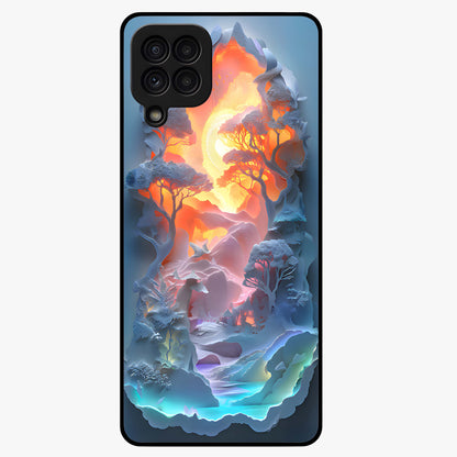 Glow Forest Portal Glass Case showing flat back view with glowing forest portal artwork and glossy glass finish.