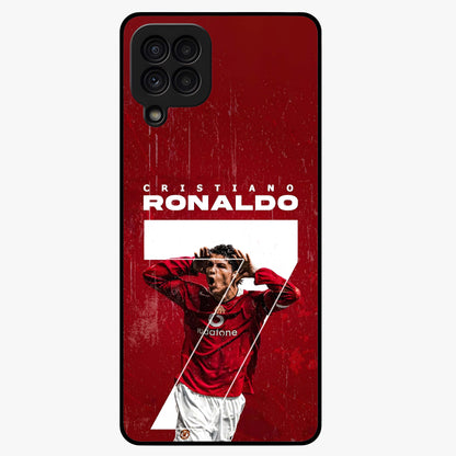 Goal Celebration Legacy Glass Case showing flat back view with football celebration inspired artwork and glossy glass finish.