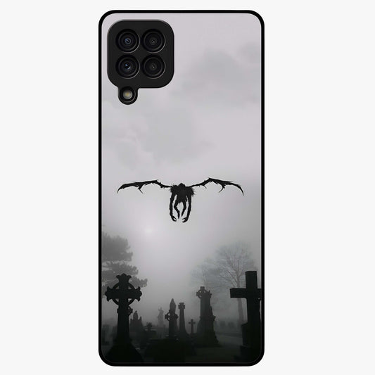 Graveyard Shadow Descent Glass Case showing flat back view with dark graveyard themed artwork and glossy glass finish.