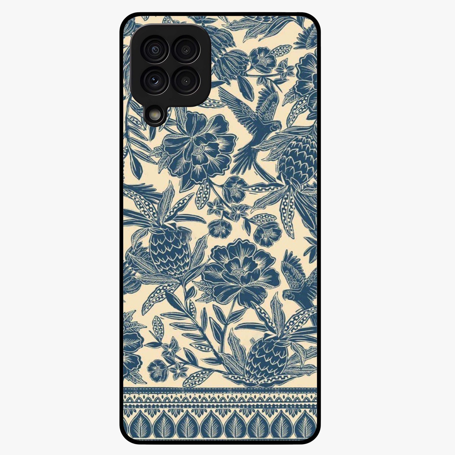 Heirloom Wild Bloom Glass Case showing flat back view with vintage inspired wild flower artwork and glossy glass finish.