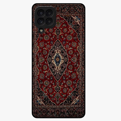 Heritage Carpet Royale Glass Case showing flat back view with ornate Persian carpet inspired pattern and glossy glass finish.