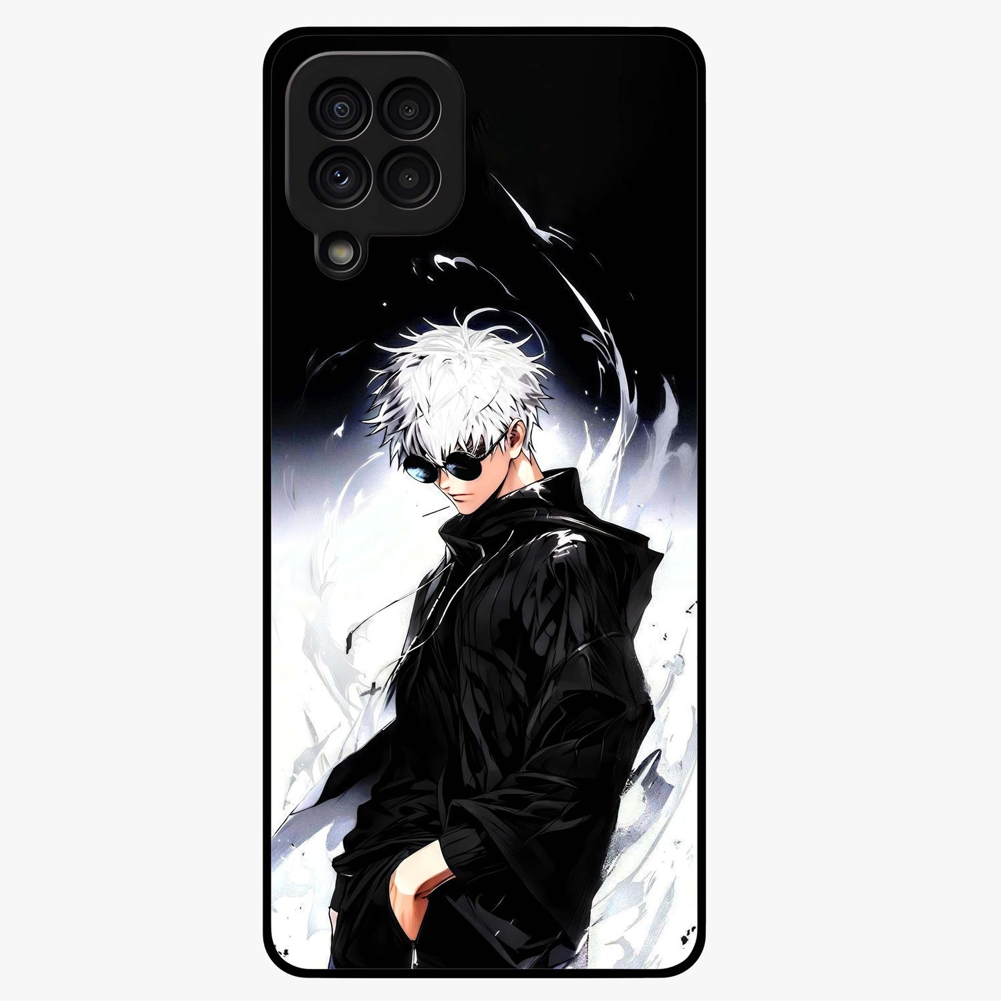 Limitless Shadow King Glass Case showing flat back view with powerful shadow warrior artwork and glossy glass finish.