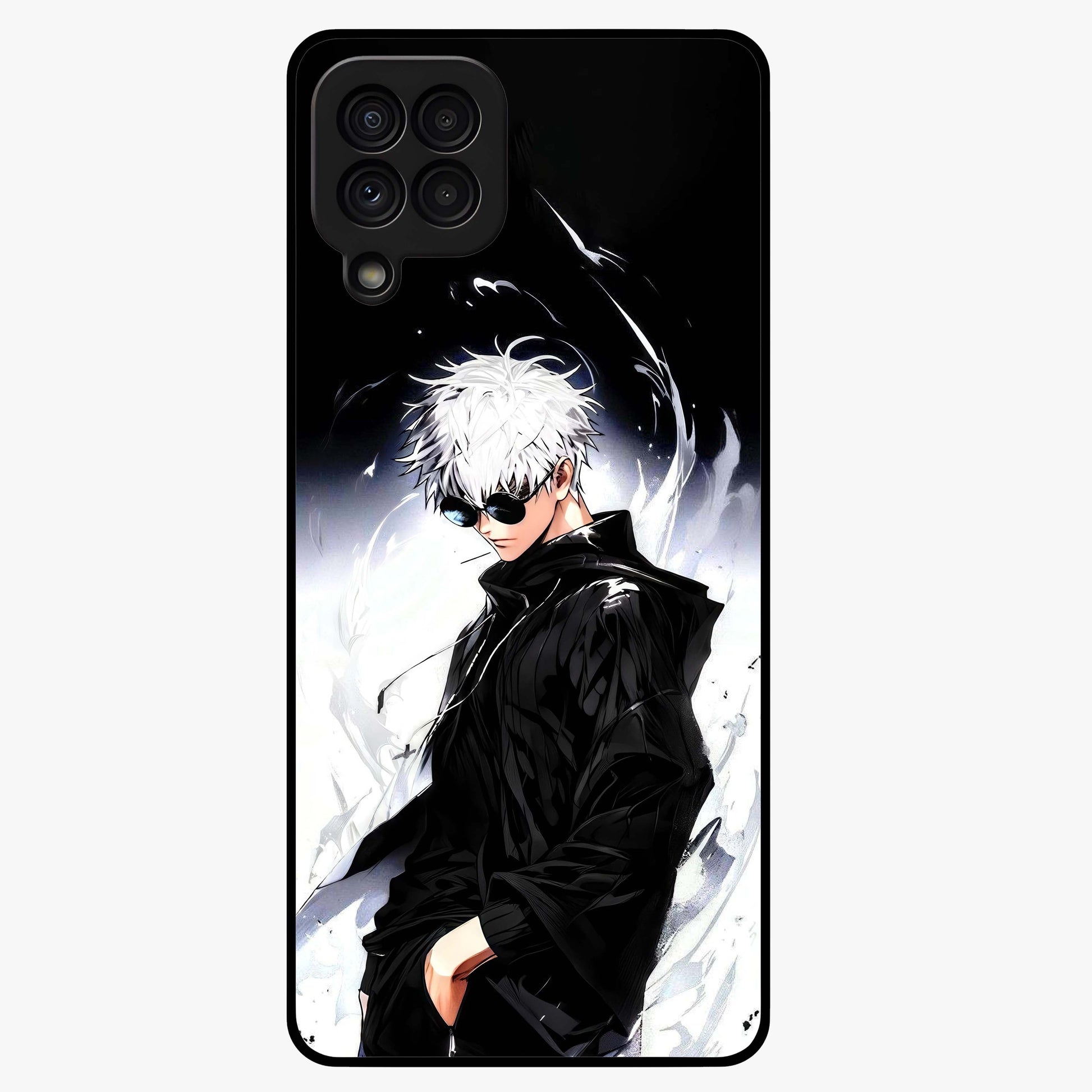 Limitless Shadow King Glass Case showing flat back view with powerful shadow warrior artwork and glossy glass finish.