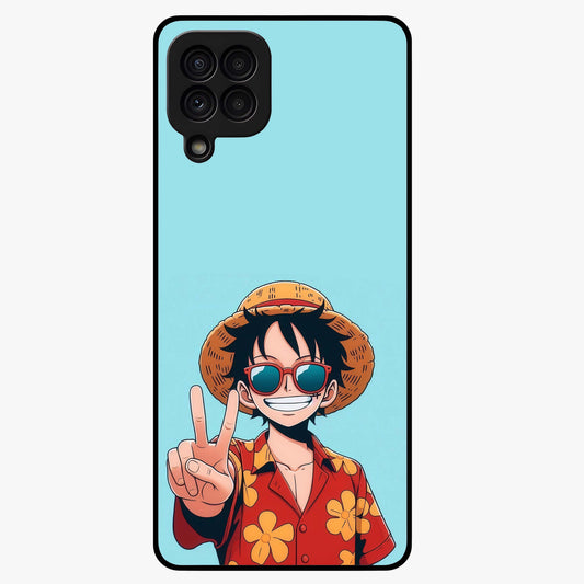 Luffy Summer Anime Vibe Glass Case showing flat back view with vibrant anime character artwork and glossy glass finish.