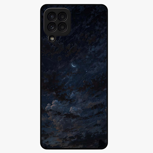Lunar Veil Silence Glass Case showing flat back view with mystical moon veil artwork and glossy glass finish.