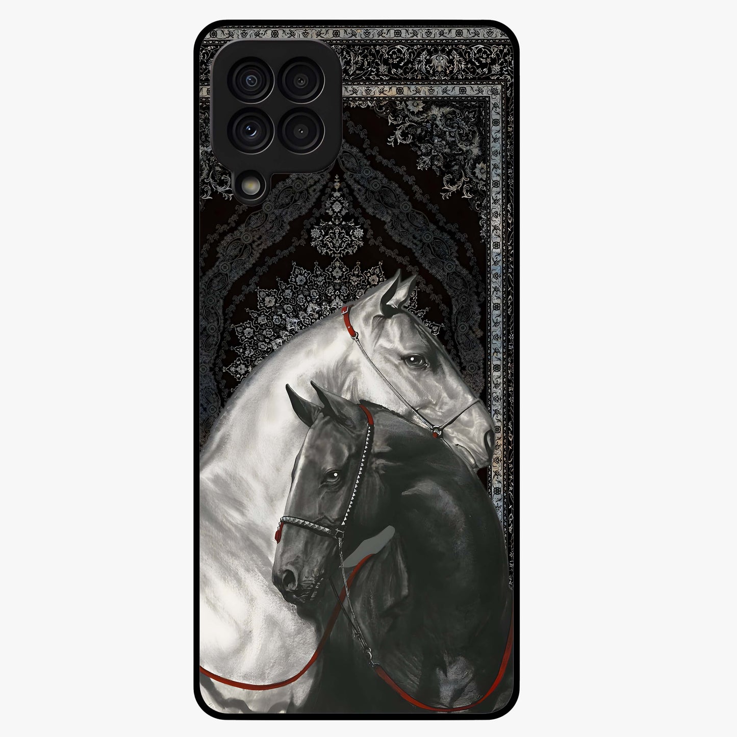 Majestic Ride Legacy Glass Case showing flat back view with powerful automotive inspired artwork and glossy glass finish.