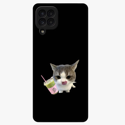Matcha Cat Style Glass Case showing flat back view with cute matcha themed cat artwork and glossy glass finish.