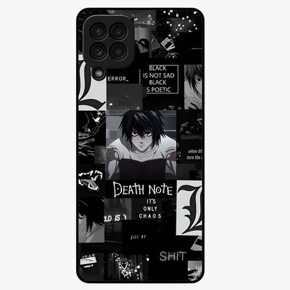 Midnight Chaos Mind Glass Case showing flat back view with abstract dark themed artwork and glossy glass finish.