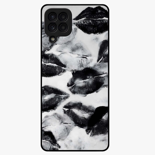 Midnight Kiss Marks Glass Case showing flat back view with lipstick kiss mark artwork and glossy glass finish.