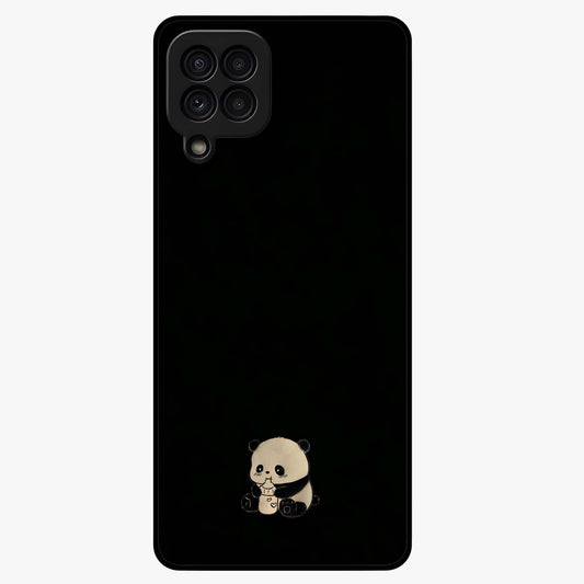 Midnight Panda Love Glass Case showing flat back view with cute panda themed artwork and glossy glass finish.