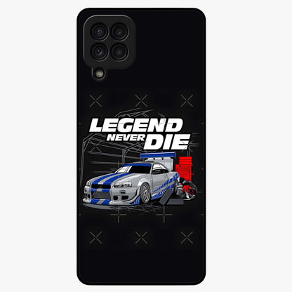 Midnight Racing Legacy Glass Case showing flat back view with sleek racing inspired artwork and glossy glass finish.