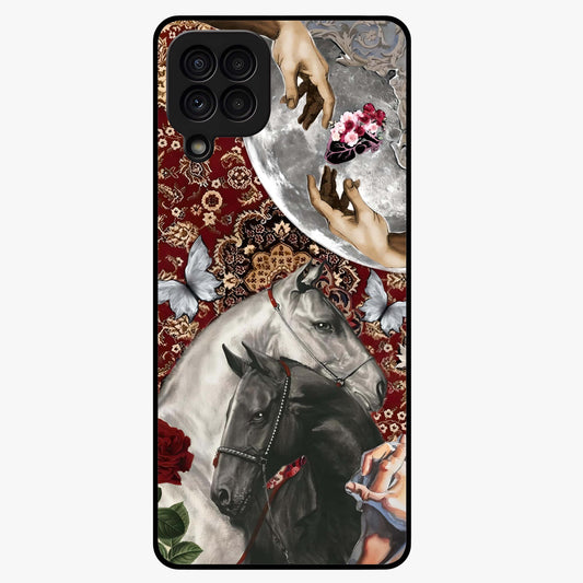 Moonlit Royal Stallion Glass Case showing flat back view with majestic horse under moonlight artwork and glossy glass finish.