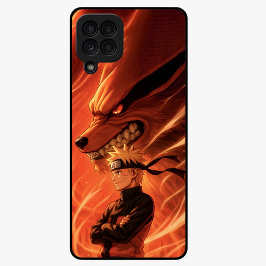 Nine Tails Legacy Glass Case showing flat back view with powerful nine-tailed fox inspired artwork and glossy glass finish.