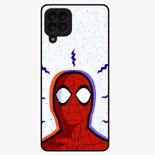 Omg Spiderman Glass Case showing flat back view with bold superhero inspired artwork and glossy glass finish.