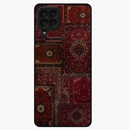 Persian Velvet Tale Glass Case showing flat back view with luxurious Persian velvet pattern artwork and glossy glass finish.