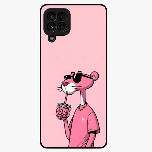 Pink Panther Glass Case showing flat back view with iconic pink panther artwork and glossy glass finish.
