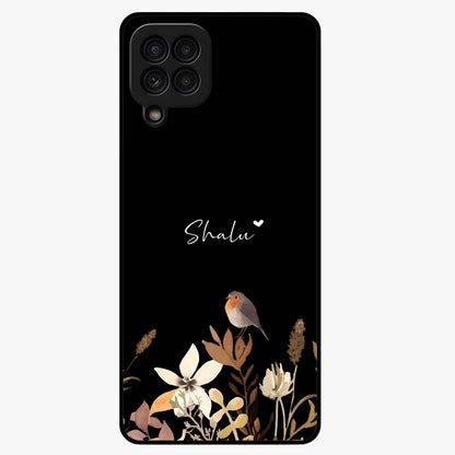 Quiet Garden Tune Custom Name Glass Case showing flat back view with peaceful garden artwork and personalized name design.