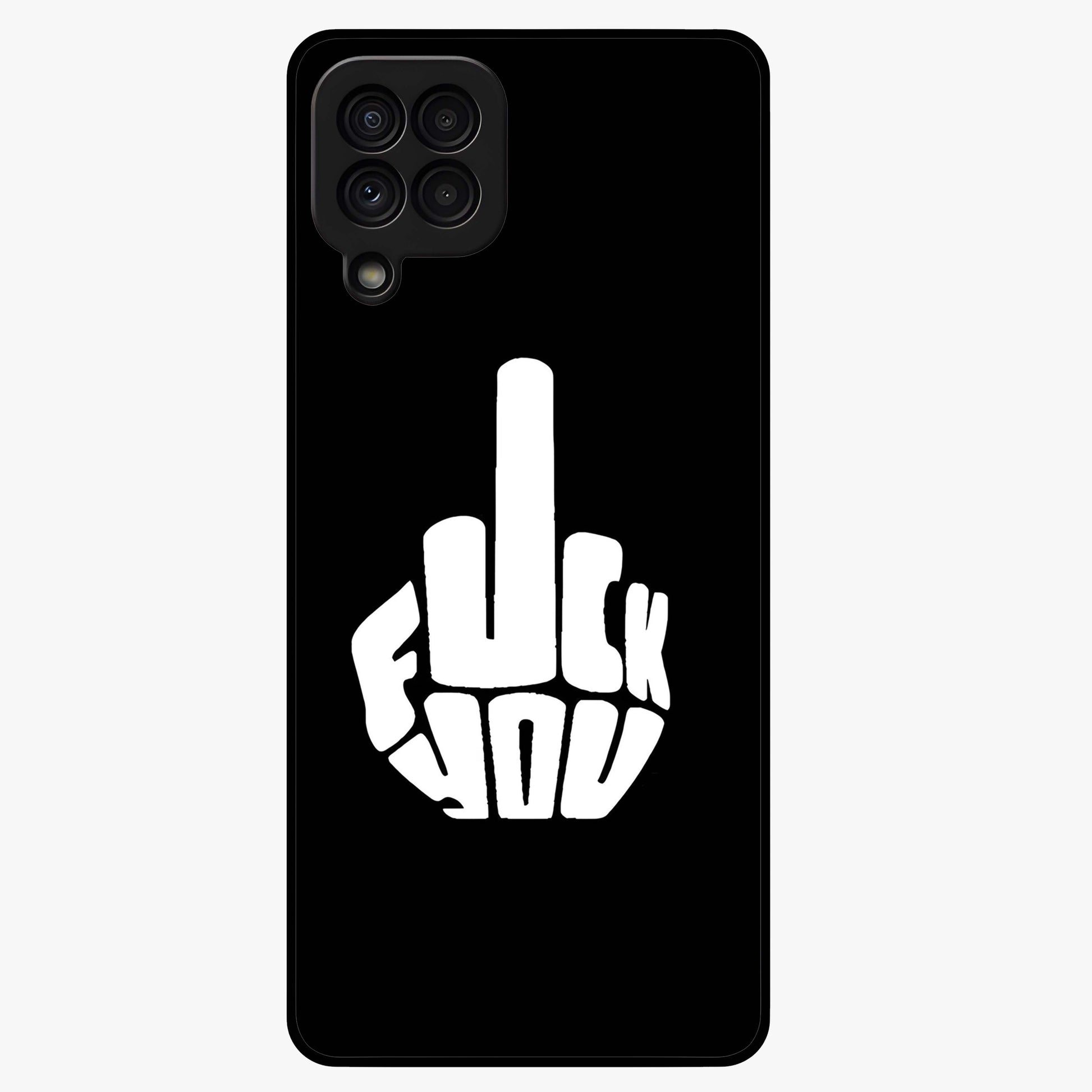 Rebel Mode On Glass Case showing flat back view with bold rebellious typography artwork and glossy glass finish.
