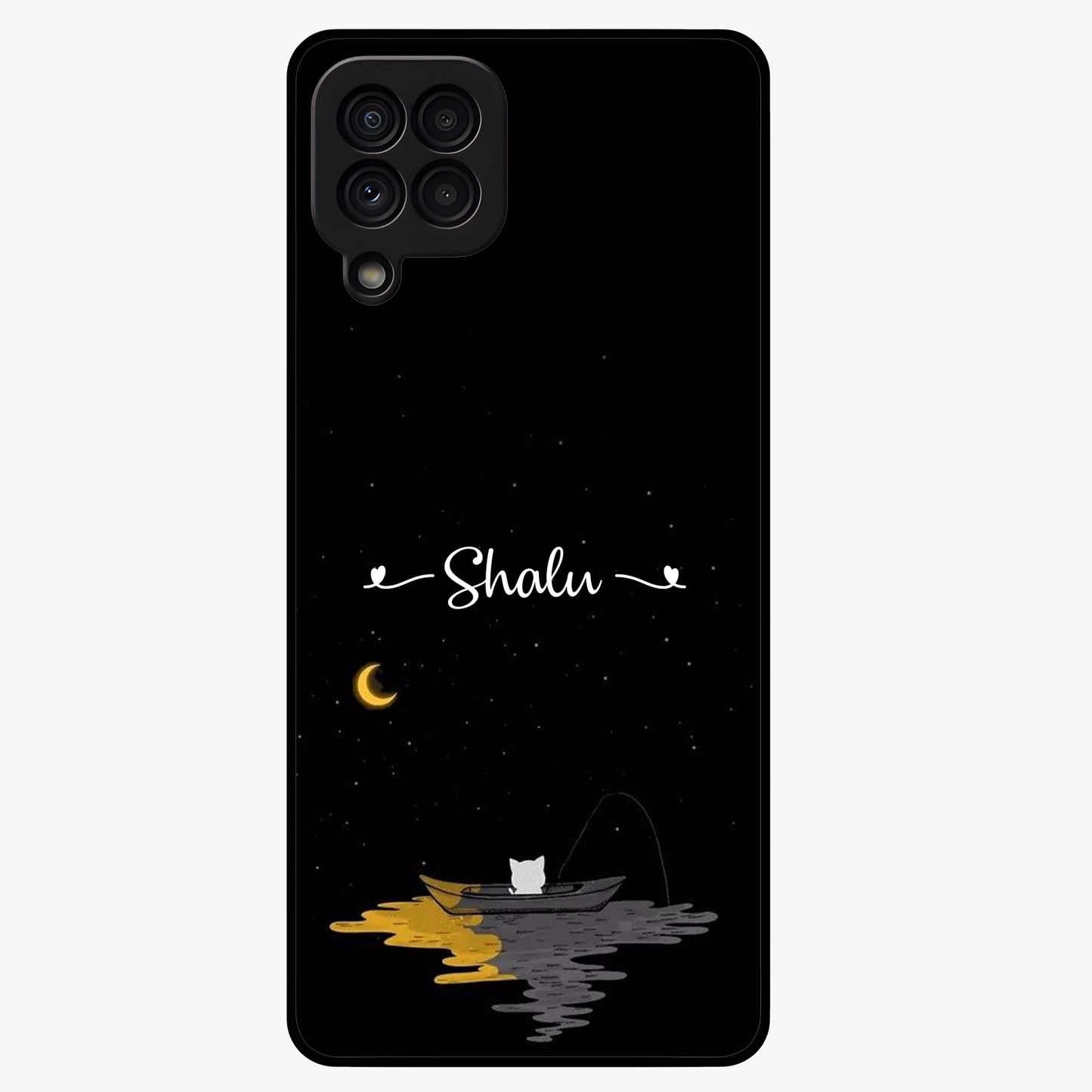 Silent Night Row Glass Case showing flat back view with calm night themed artwork and glossy glass finish.