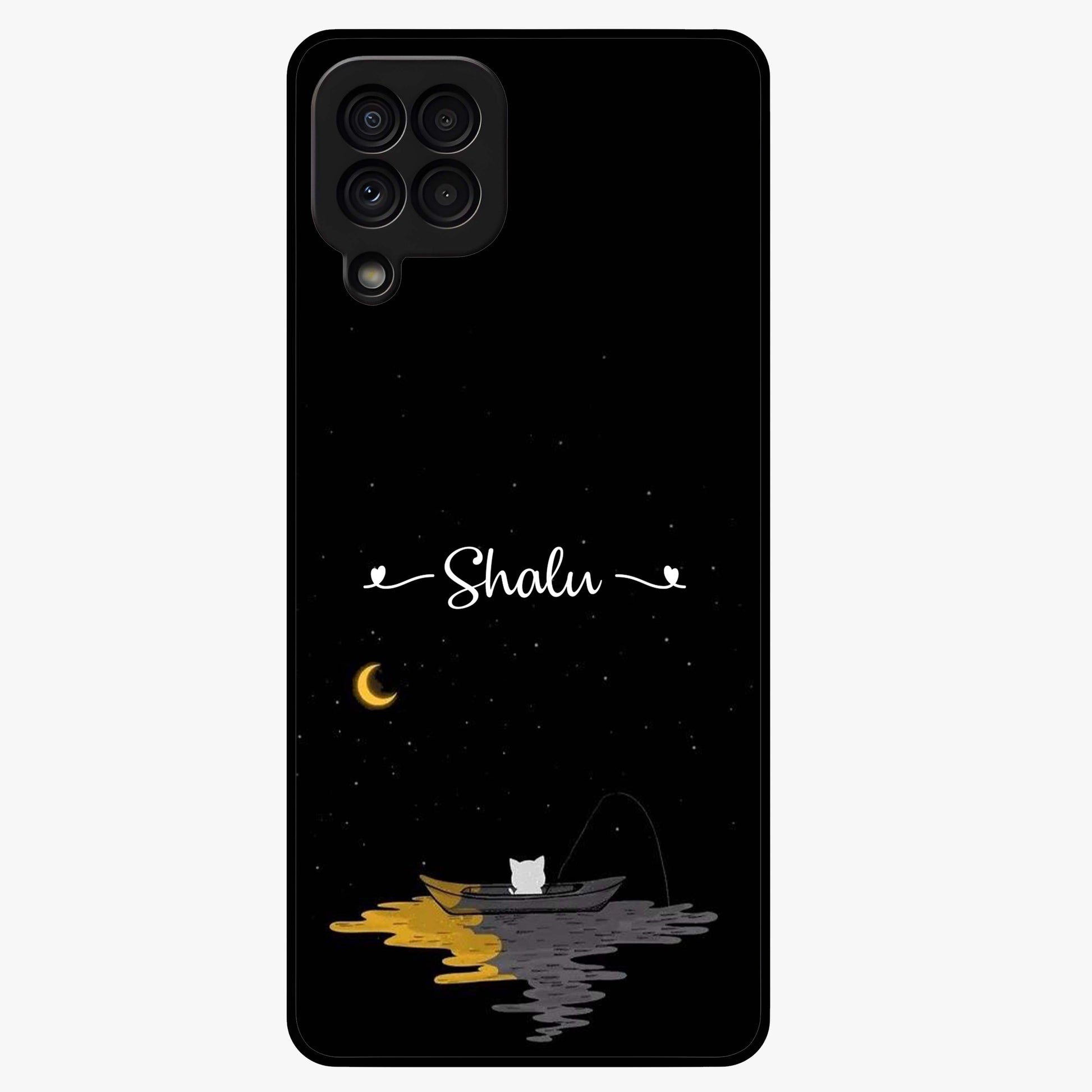 Silent Night Row Glass Case showing flat back view with calm night themed artwork and glossy glass finish.