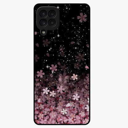 Small Starry Flowers Glass Case showing flat back view with delicate starry floral artwork and glossy glass finish.