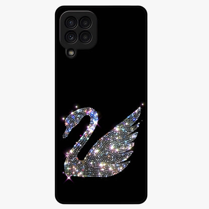 Starlit Swan Grace Glass Case showing flat back view with graceful swan artwork under starry sky and glossy glass finish.