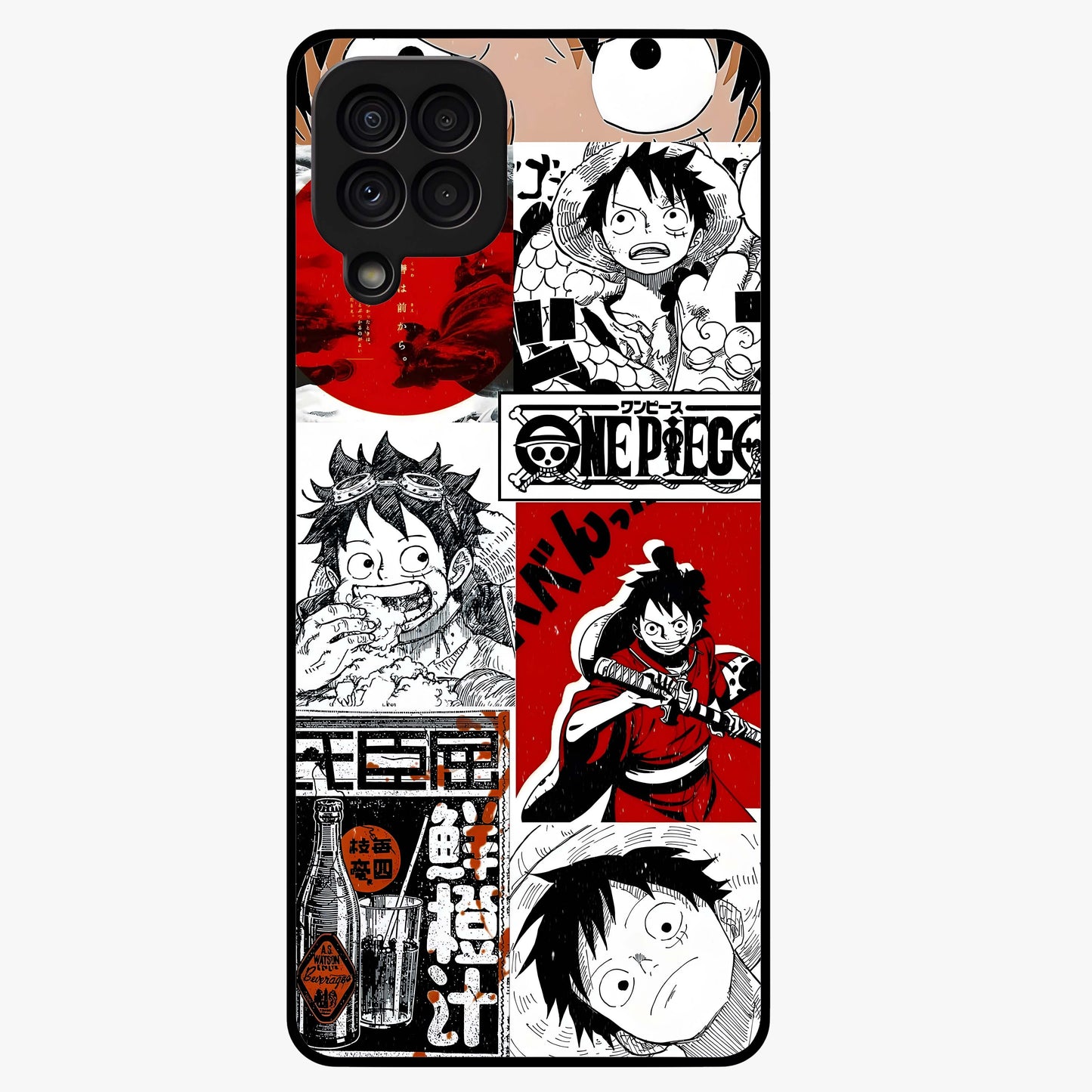 Strawhat Chaos Panels Glass Case showing flat back view with anime inspired chaos panel artwork and glossy glass finish.