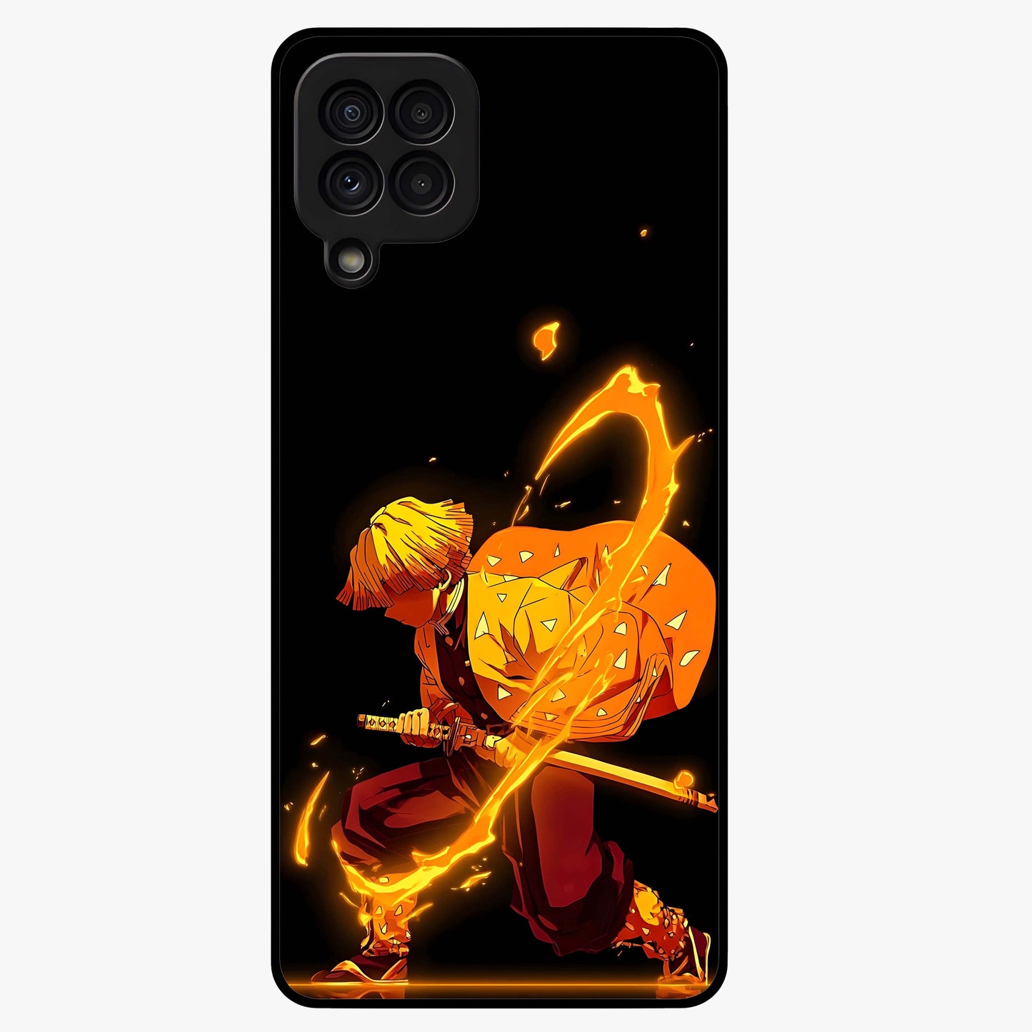 Thunder Flame Execution Glass Case showing flat back view with powerful flame and lightning artwork and glossy glass finish.