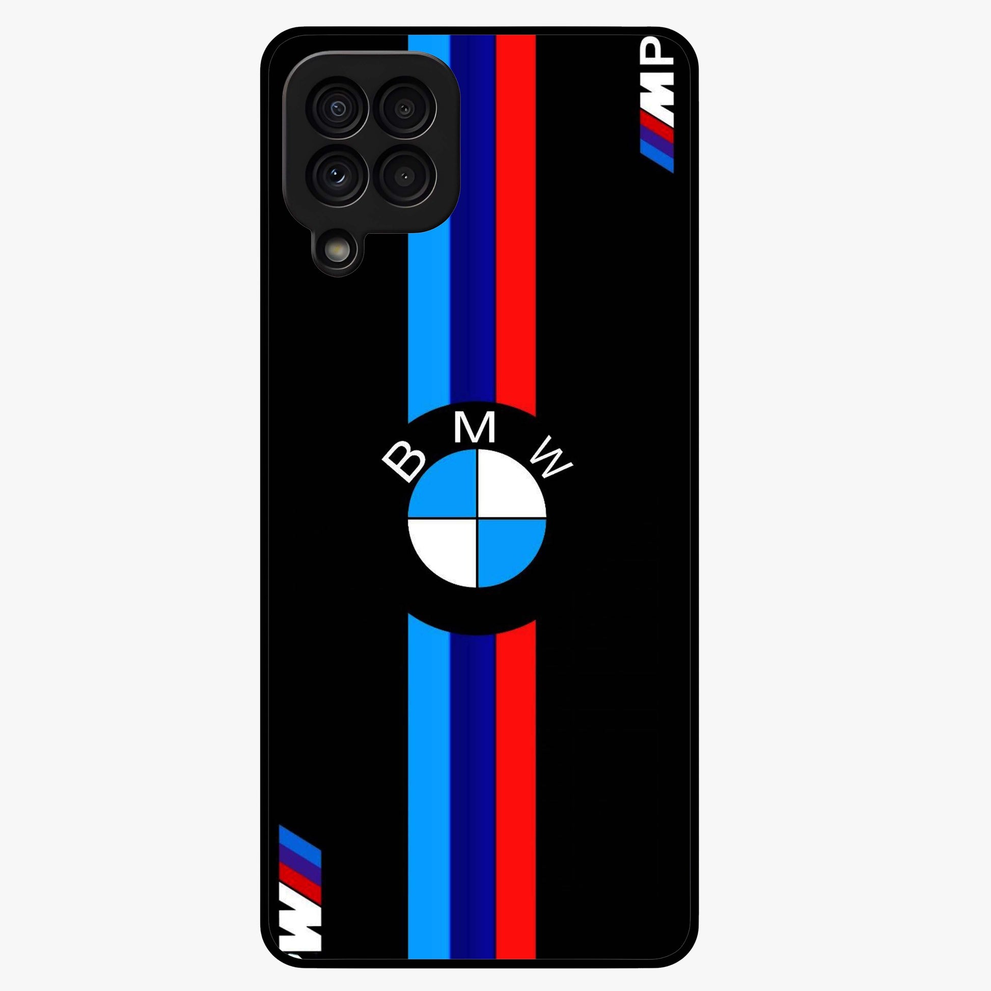 Turbo BMW Beast Glass Case showing flat back view with high performance sports car artwork and glossy glass finish.