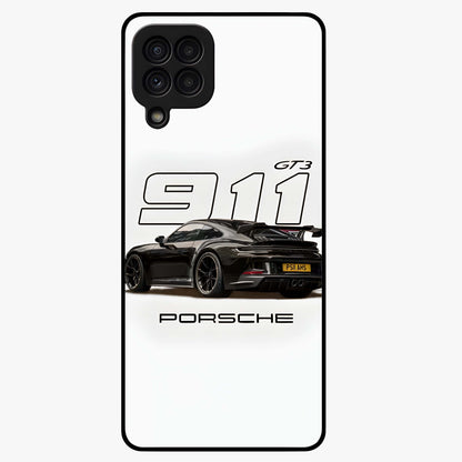 Turbo Legacy Icon Glass Case showing flat back view with iconic sports car inspired artwork and glossy glass finish.