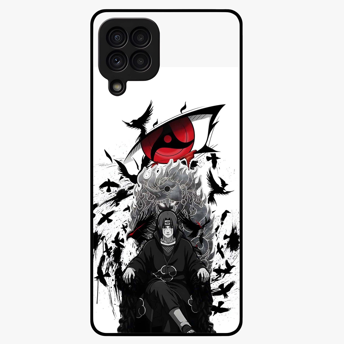 Uchiha Shadow Throne Glass Case showing flat back view with cosmic underwater themed artwork and glossy glass finish.