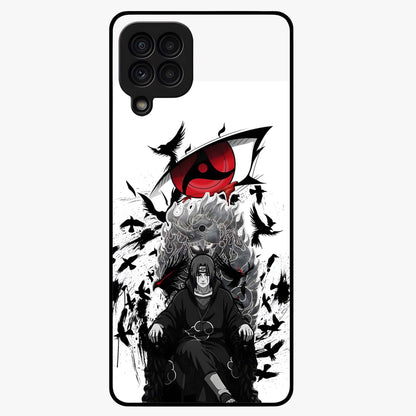 Uchiha Shadow Throne Glass Case showing flat back view with cosmic underwater themed artwork and glossy glass finish.