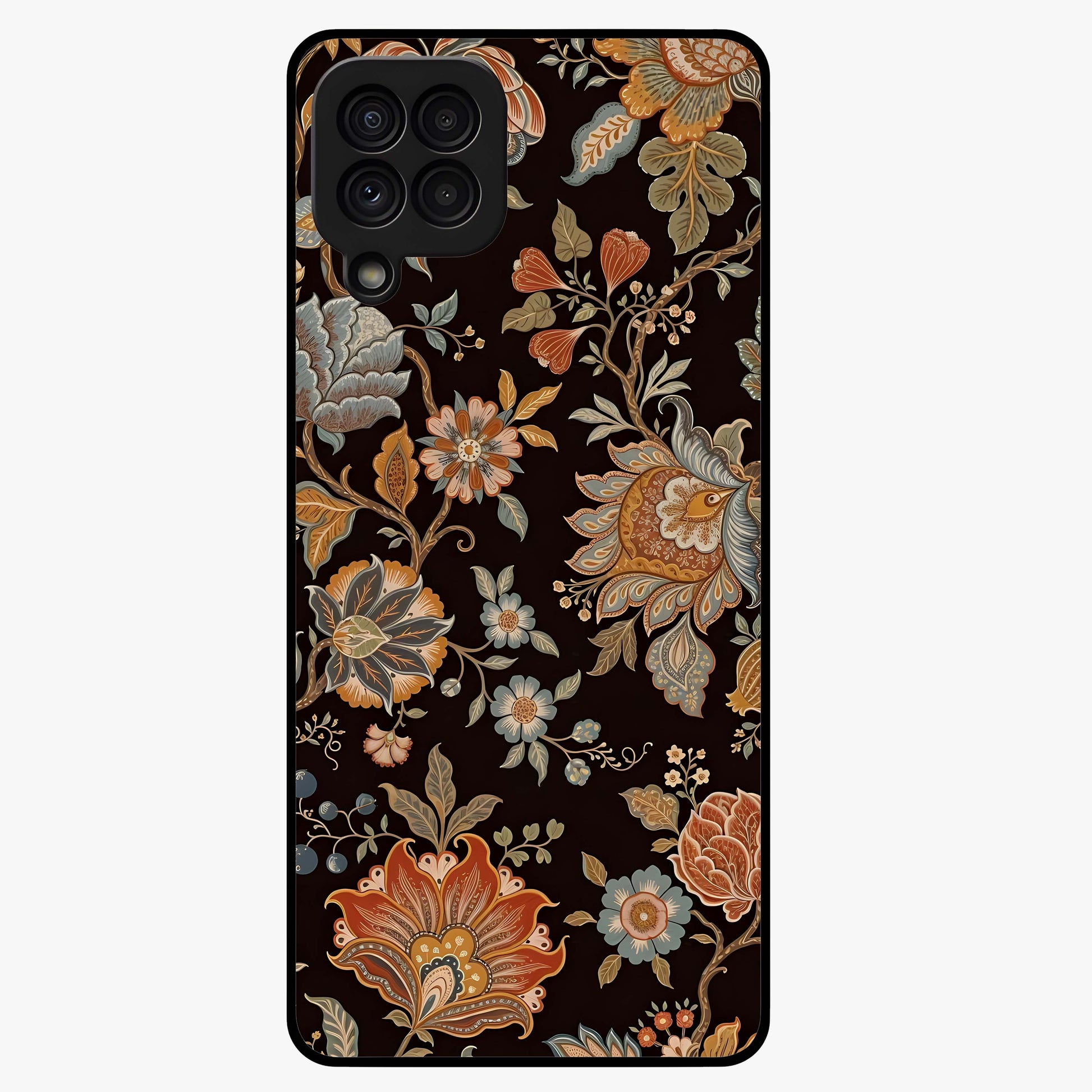 Vintage Floral Dream Glass Case showing flat back view with classic floral artwork and glossy glass finish.