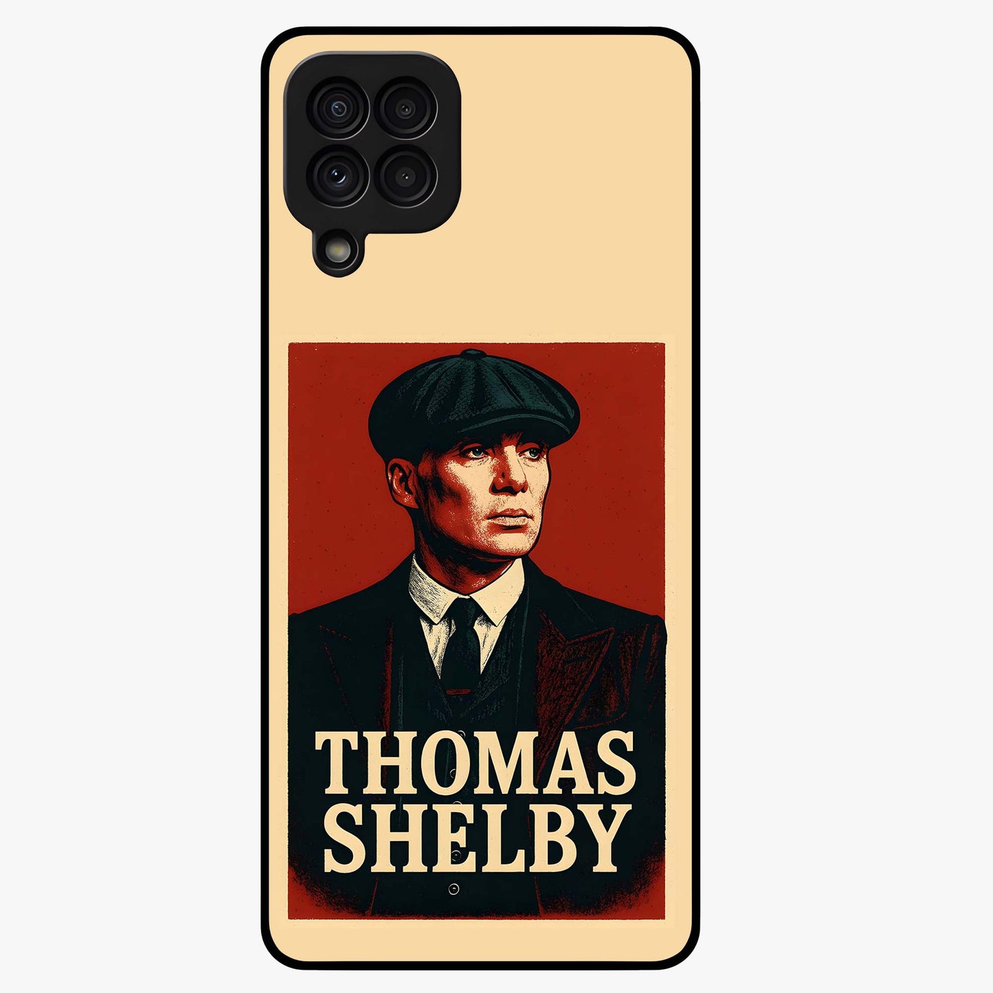 Vintage Mafia Authority Glass Case showing flat back view with bold vintage mafia inspired artwork and glossy glass finish.