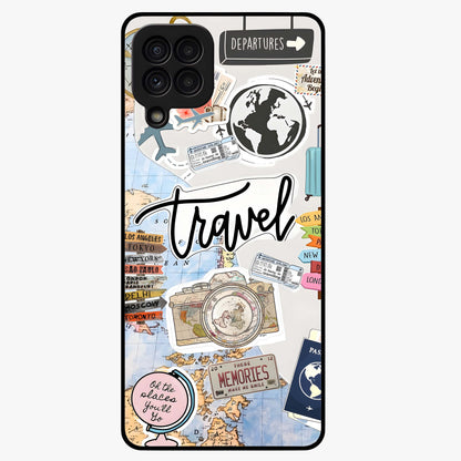 Wanderlust Journal Glass Case showing flat back view with travel inspired artwork and glossy glass finish.