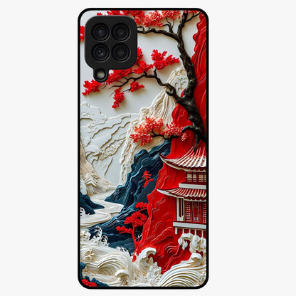 Whispers Of Sakura Waves Glass Case showing flat back view with cherry blossom wave artwork and glossy glass finish.