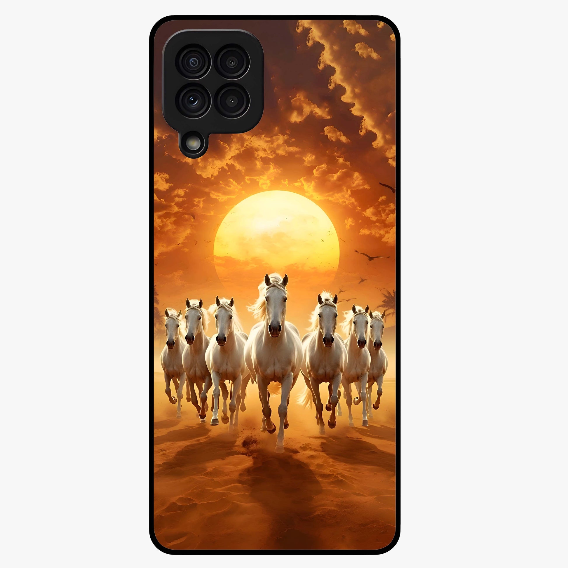 Wild Sunset Majesty Glass Case showing flat back view with majestic sunset landscape artwork and glossy glass finish.