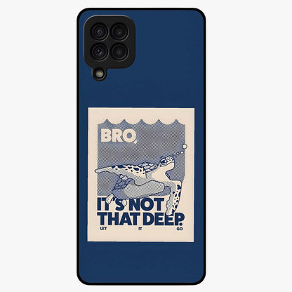 Worry Less Swim Glass Case showing flat back view with playful motivational artwork and glossy glass finish.