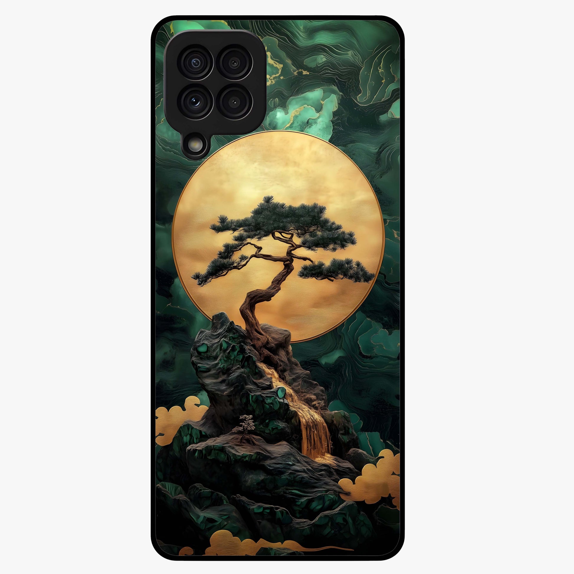 Zen Moon Rise Glass Case showing flat back view with calm moonrise artwork and glossy glass finish.