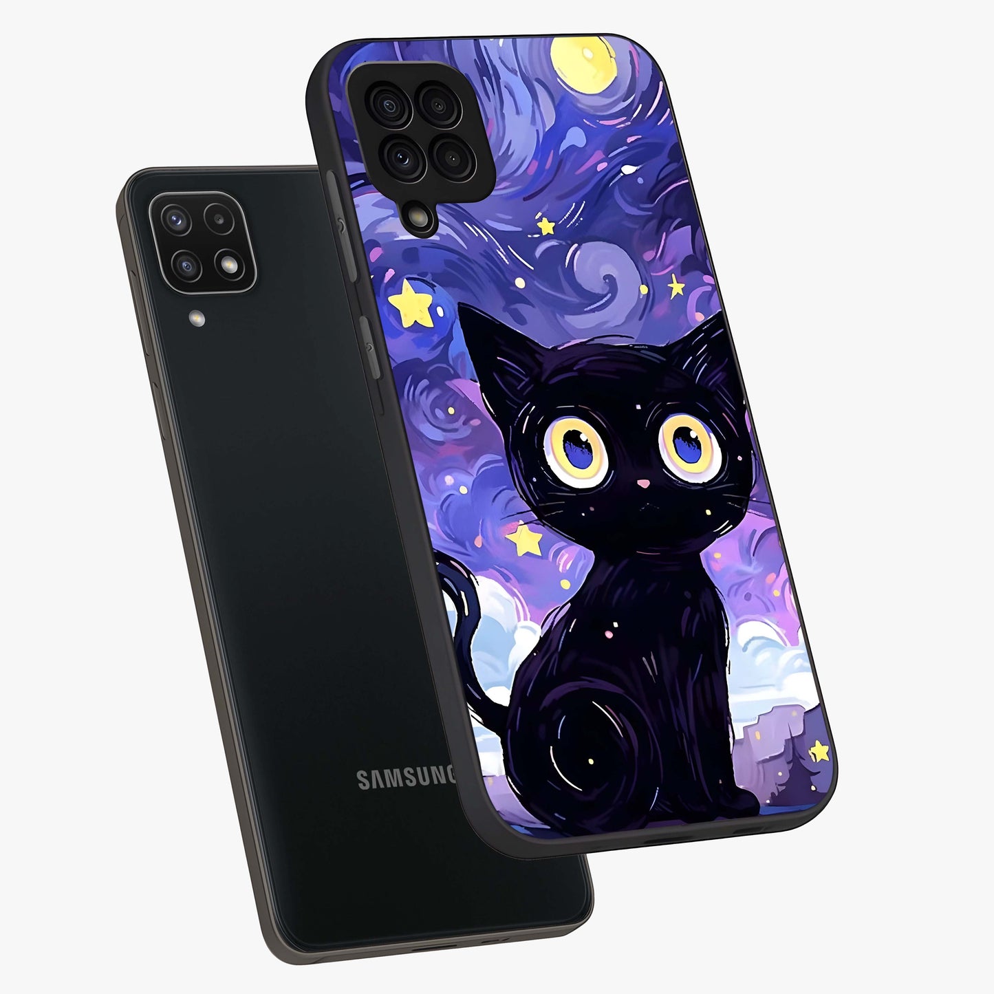 Abstract Cat Art Glass Case displayed in angled mockup highlighting modern abstract cat artwork and sleek glass surface.