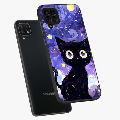 Abstract Cat Art Glass Case displayed in angled mockup highlighting modern abstract cat artwork and sleek glass surface.