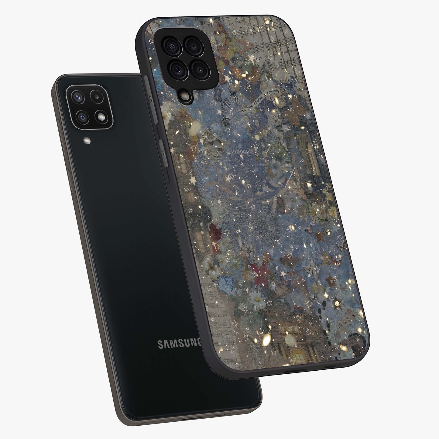 Aesthetic Astrolophia Glass Case displayed in angled mockup highlighting artistic aesthetic elements and smooth glass surface.