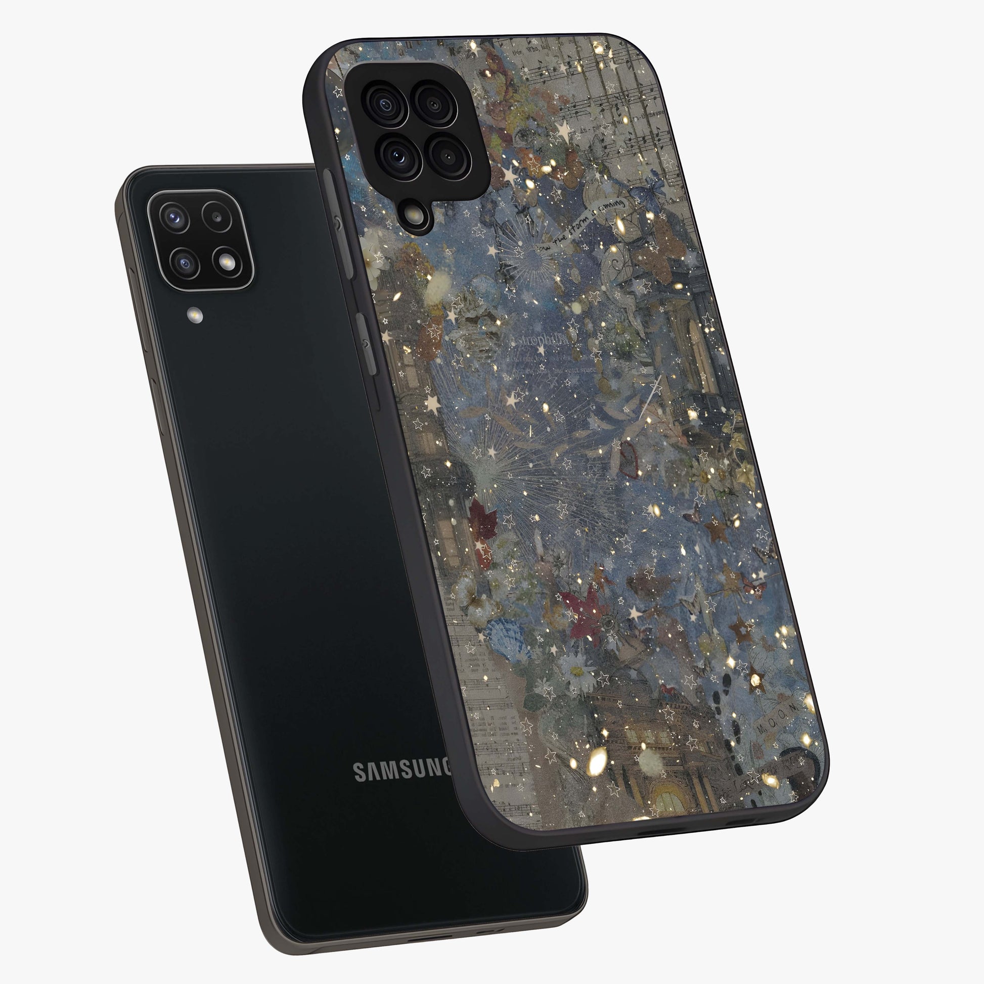 Aesthetic Astrolophia Glass Case displayed in angled mockup highlighting artistic aesthetic elements and smooth glass surface.