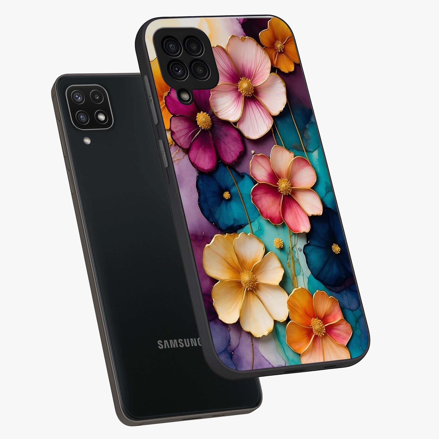 Artlyn Grace Flower Pattern Glass Case displayed in angled mockup highlighting delicate flower pattern design and smooth glass surface.
