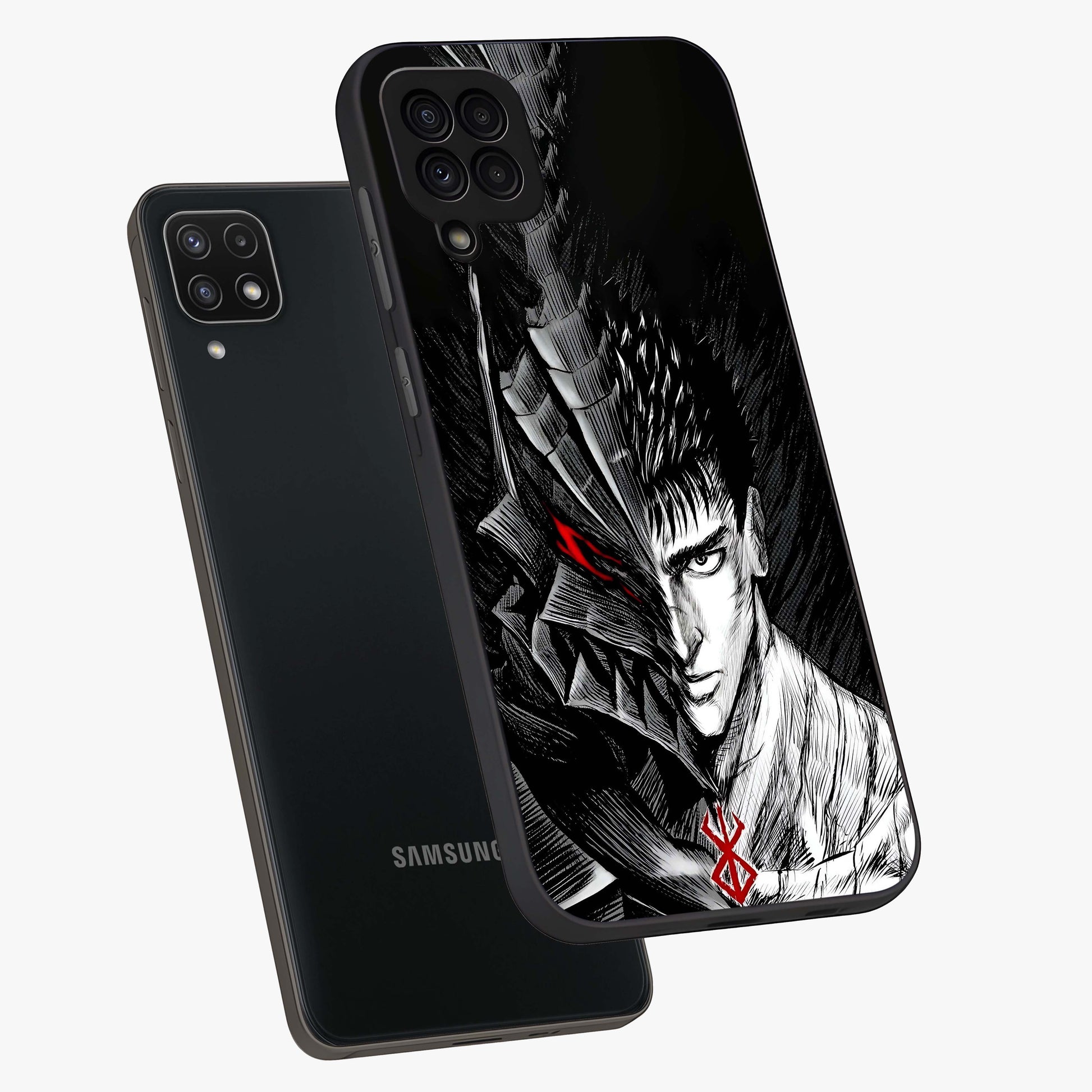 Berserker Blood Oath Glass Case displayed in angled mockup highlighting dark fantasy graphic design and powerful theme.