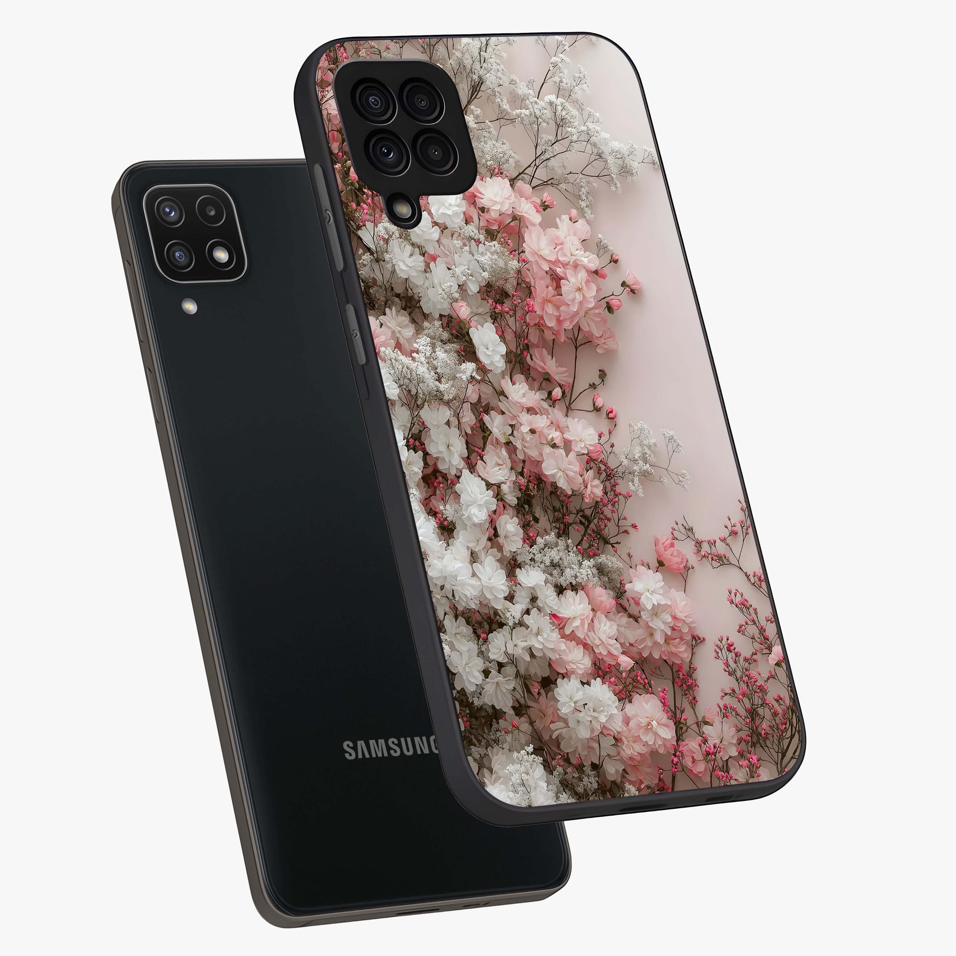 Blush Blossom Cloud Glass Case displayed in angled mockup highlighting soft cloud and blossom design with pastel aesthetic.