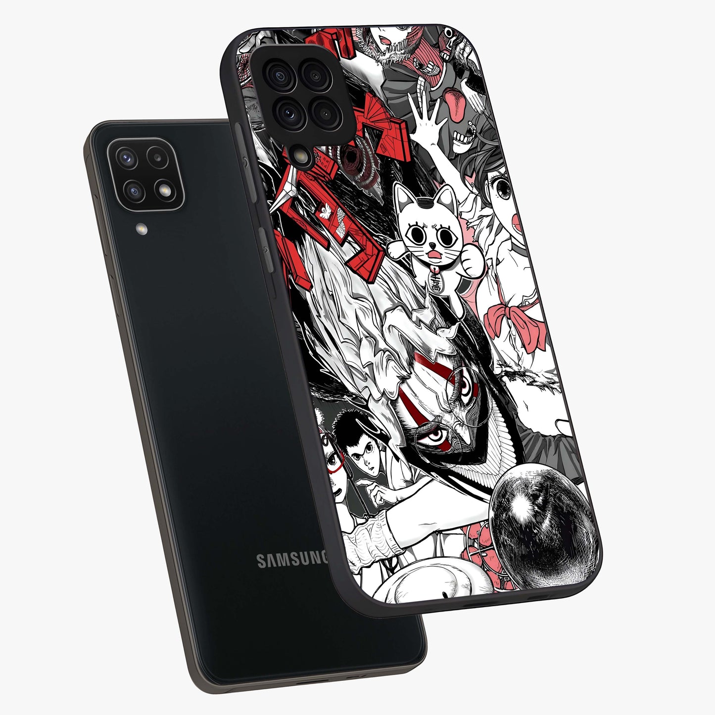 Crimson Chaos Panel Glass Case displayed in angled mockup highlighting chaotic panel style design with modern graphic theme.